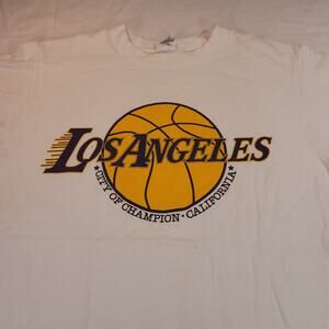 LA Lakers Anvil Graphic Crew Neck Basketball Shirt Mens Size Small S White